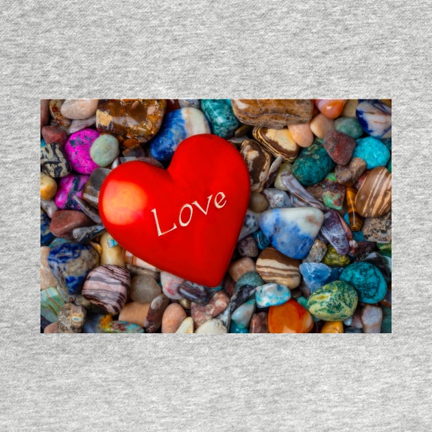 Red Heart Stone Love On Polished Rocks by photogarry